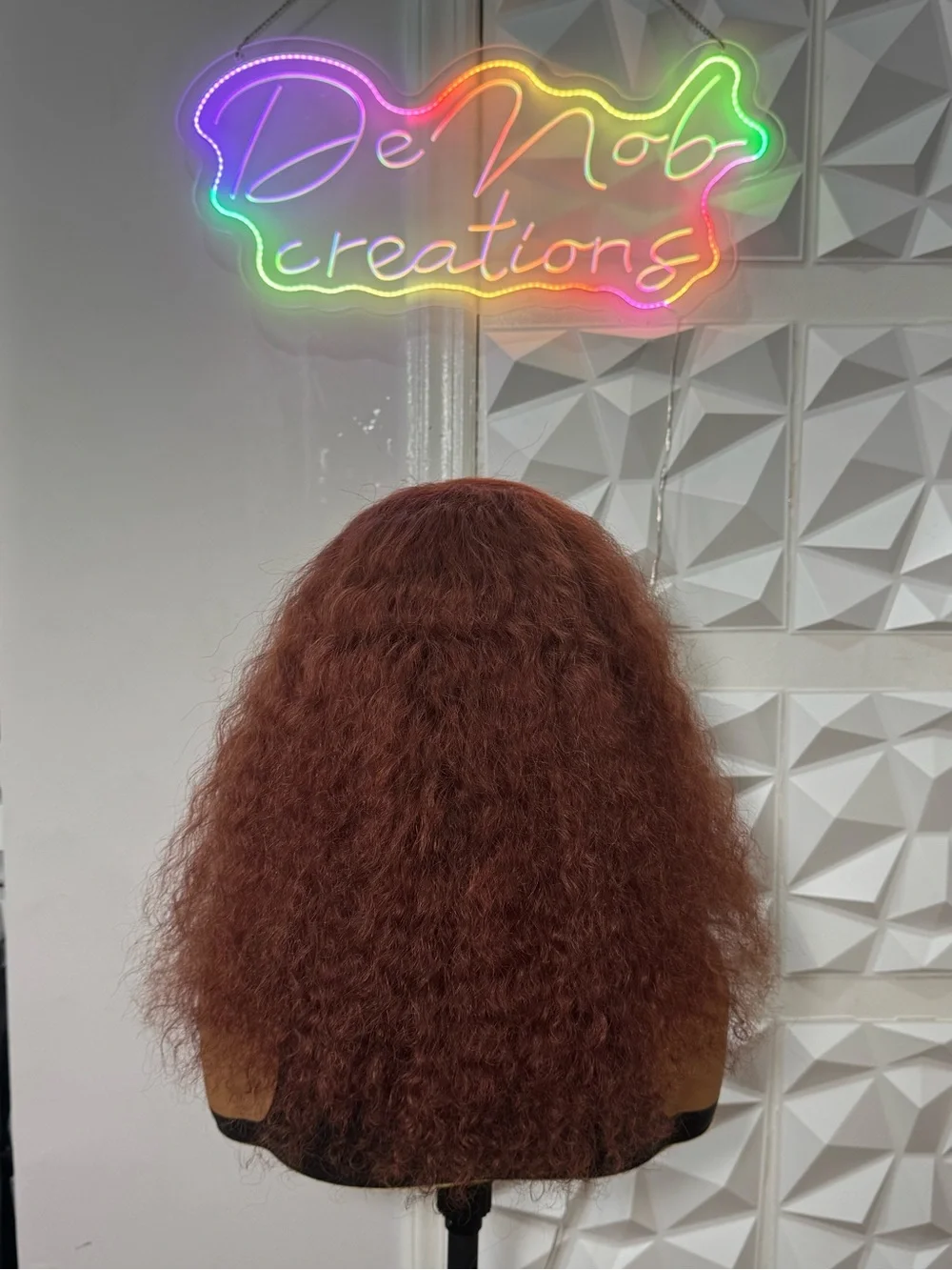 Curly Copper Wig 5x5 Lace Closure Glueless Wavy Hair Blend 14 Inches